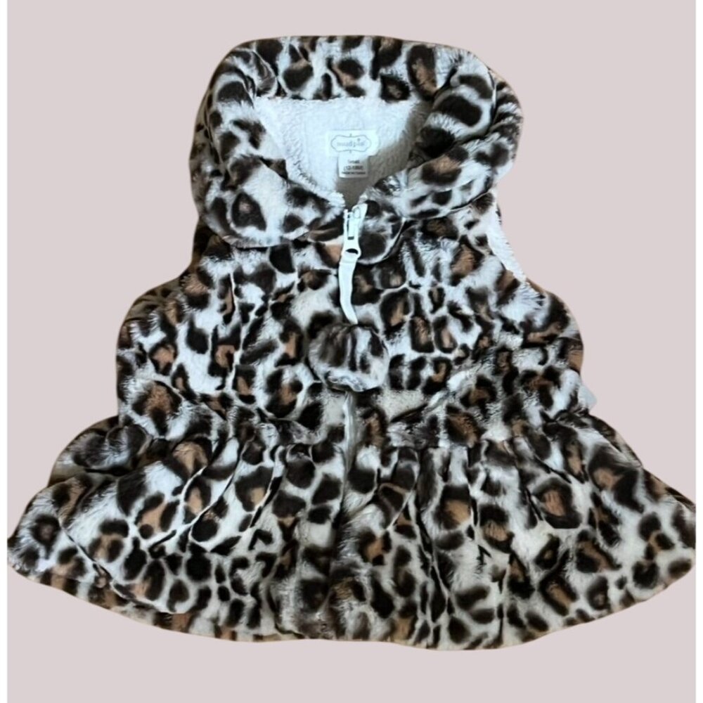 Mud Pie 12-18m NWT ivory brown cinched faux fur vest minky soft pom pom